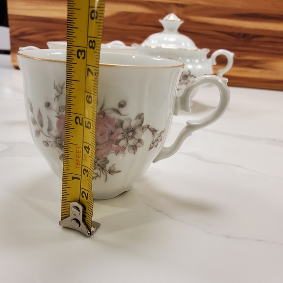 Bohemian China Maria sugar bowl with lid and 2 cups, pink, white, gold - Picture 16 of 16